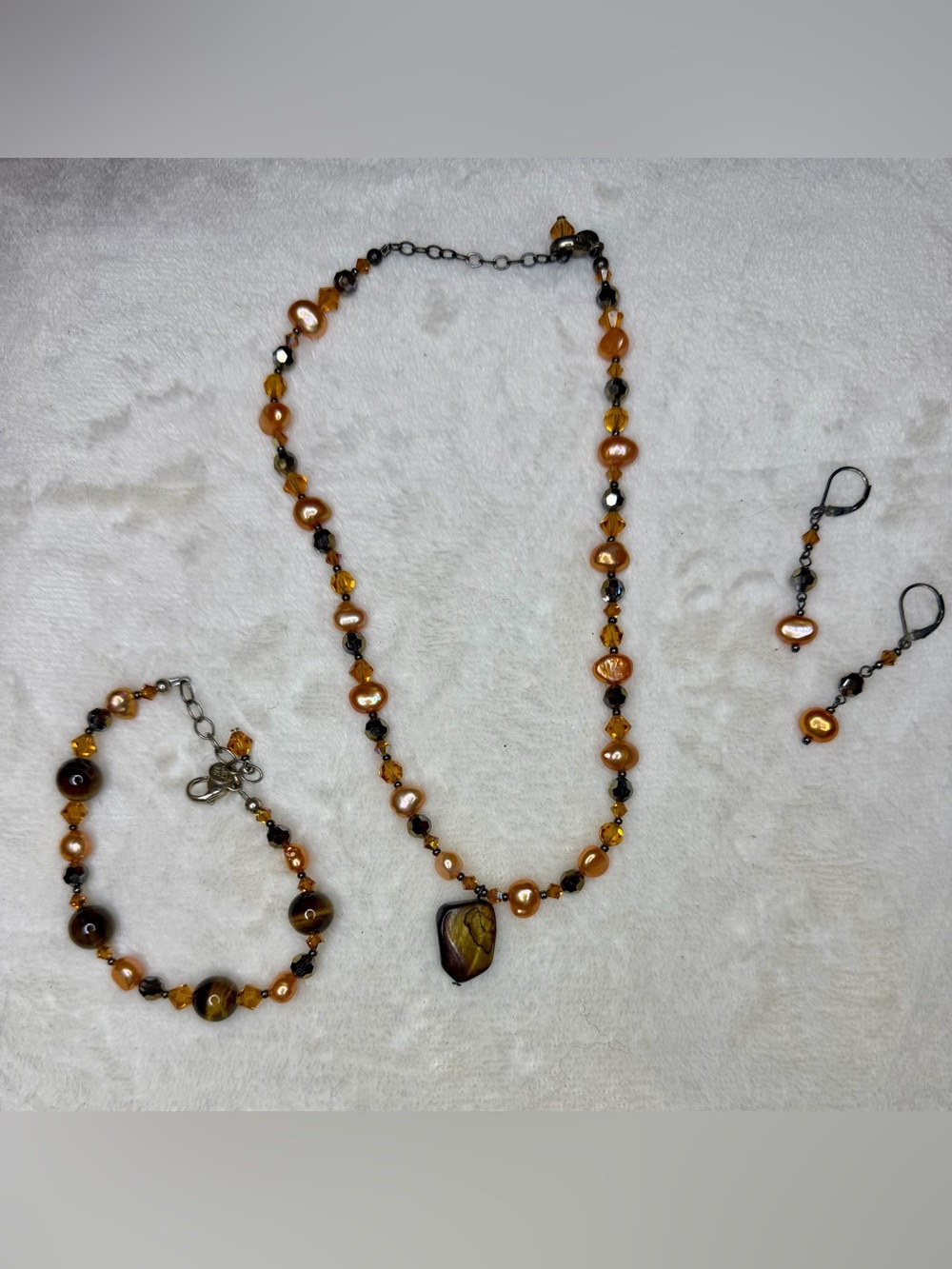 925 Sterling Emily Ray Orange Pearl and Agate Necklace Set